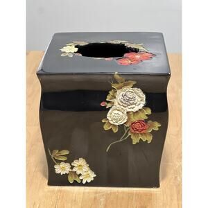 Vintage hand painted serena black bed bath and beyond Tissue Cube Flowers Black